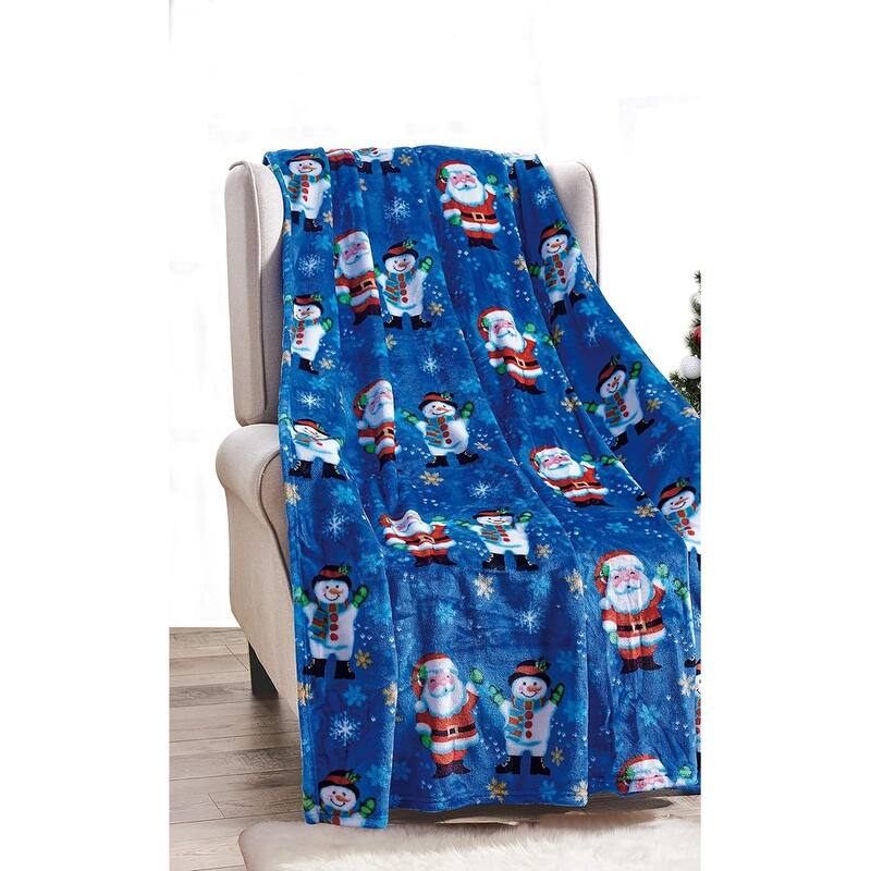 Velvet Touch Holiday Throw Fleece Blanket (50" x 60") Santa & Frosty
